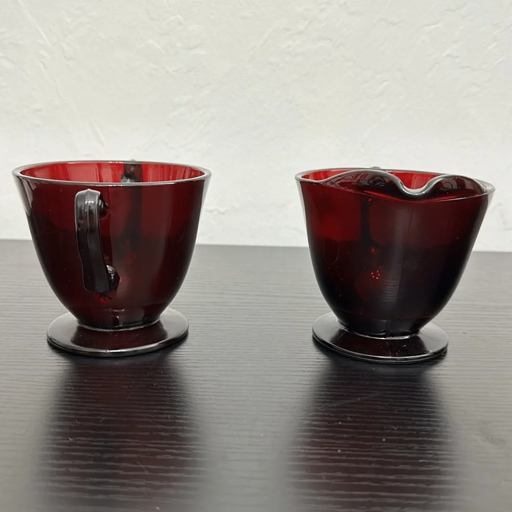 Anchor Hocking Royal Ruby Vintage Cream & Open Sugar Set